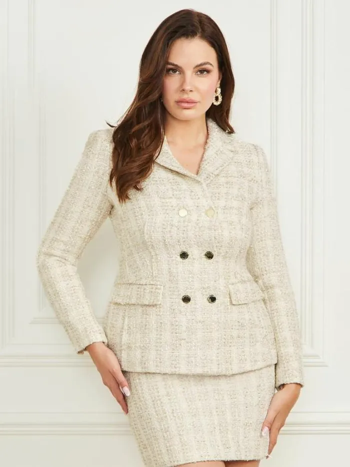 Jackets Women Marciano Angelica Tweed Blazer Tallulha White And Gold