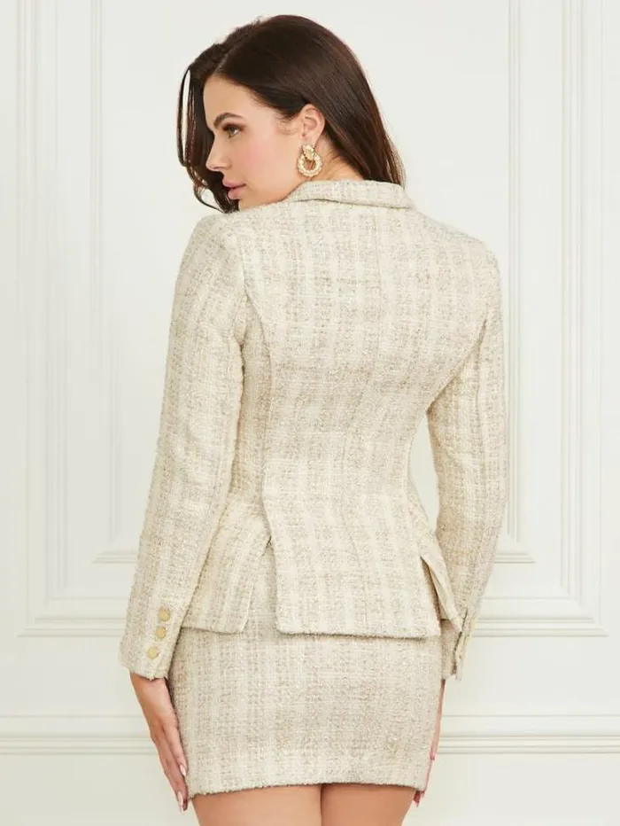 Jackets Women Marciano Angelica Tweed Blazer Tallulha White And Gold Jackets Women Marciano Angelica Tweed Blazer Tallulha White And Gold