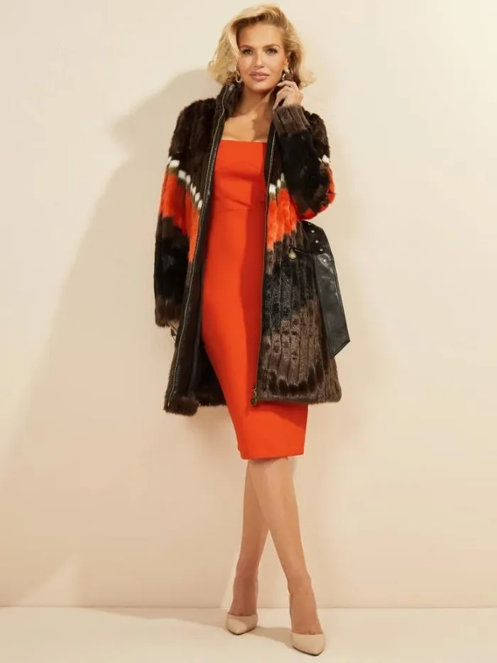 Jackets Women Marciano Judy FauxFur Coat Chevron Orange Jackets Women Marciano Judy FauxFur Coat Chevron Orange