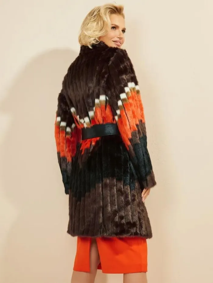Jackets Women Marciano Judy FauxFur Coat Chevron Orange Jackets Women Marciano Judy FauxFur Coat Chevron Orange