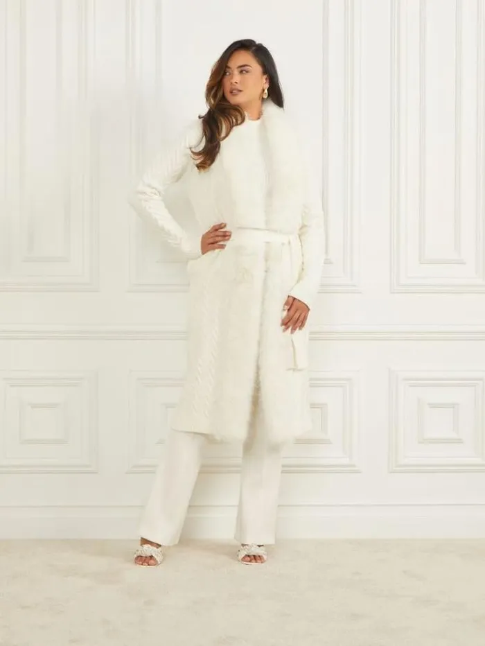 Jackets Women Marciano Paula FauxFur Long Cardigan Sweater Pale Pearl
