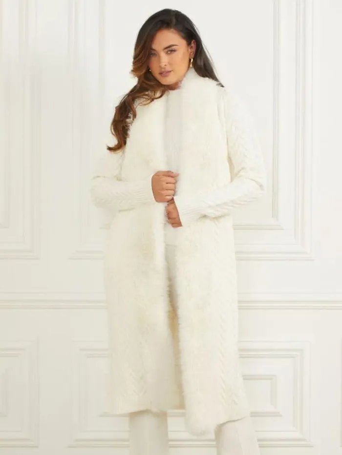 Jackets Women Marciano Paula FauxFur Long Cardigan Sweater Pale Pearl Jackets Women Marciano Paula FauxFur Long Cardigan Sweater Pale Pearl