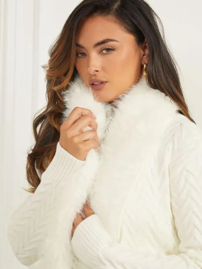 Jackets Women Marciano Paula FauxFur Long Cardigan Sweater Pale Pearl Jackets Women Marciano Paula FauxFur Long Cardigan Sweater Pale Pearl