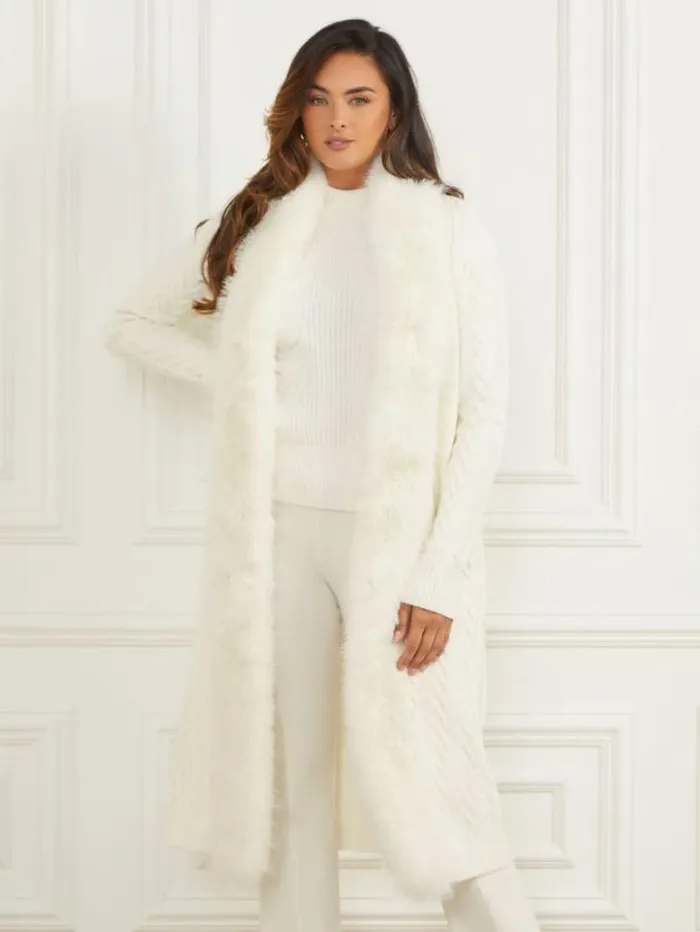 Jackets Women Marciano Paula FauxFur Long Cardigan Sweater Pale Pearl Jackets Women Marciano Paula FauxFur Long Cardigan Sweater Pale Pearl