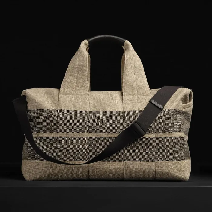 James Perse Duffel Bags Montecito Striped Linen Weekend Bag Beigeblack 8211 MenWomen
