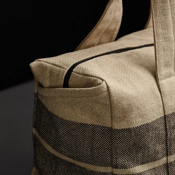 James Perse Duffel Bags Montecito Striped Linen Weekend Bag Beigeblack 8211 MenWomen