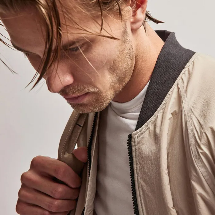 James Perse JacketsOuterwear Nylon Bomber Jacket Lined Toast 8211 Men