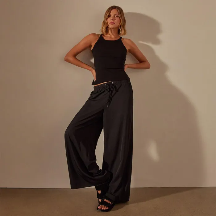 James Perse PantsDenim Lightweight Matte Satin Wide Leg Pant Black 8211 Women
