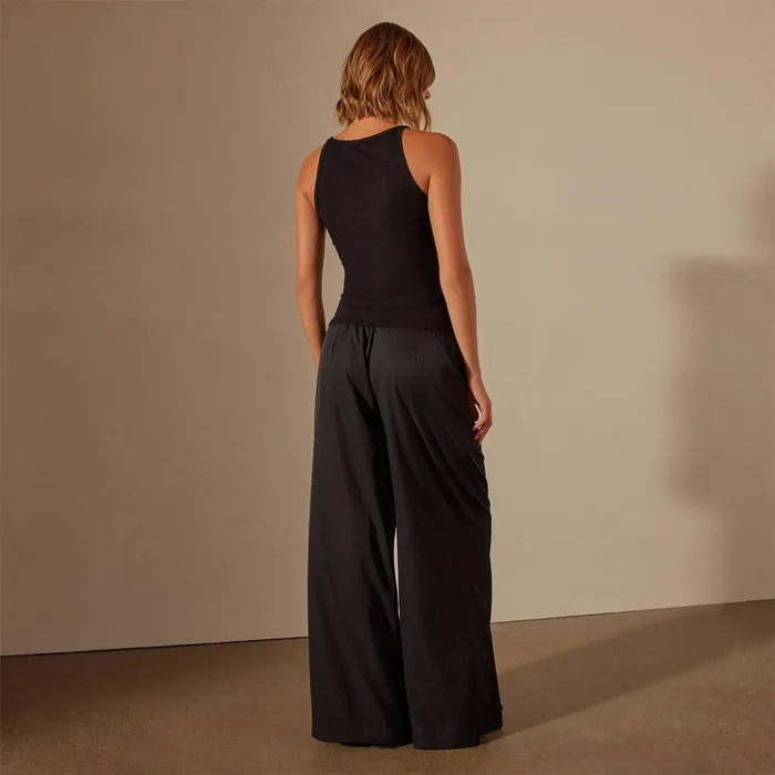 James Perse PantsDenim Lightweight Matte Satin Wide Leg Pant Black 8211 Women