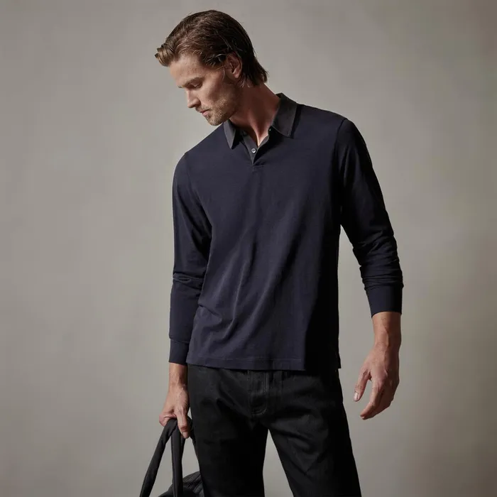 James Perse PolosNovelty Tops Clean Finish Jersey Contrast Polo French Navymagma 8211 Men