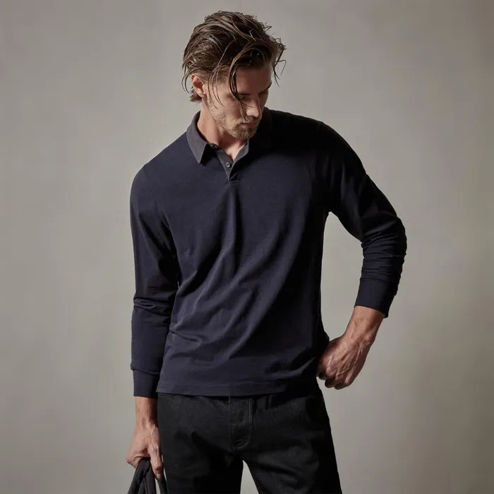 James Perse PolosNovelty Tops Clean Finish Jersey Contrast Polo French Navymagma 8211 Men