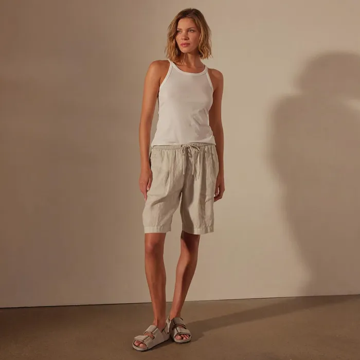 James Perse Shorts Pleated Linen Bermuda Short Salt Pigment 8211 Women