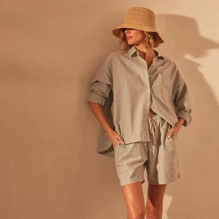 James Perse Tops Relaxed Striped Button Shirt Light Blue Stripe 8211 Women