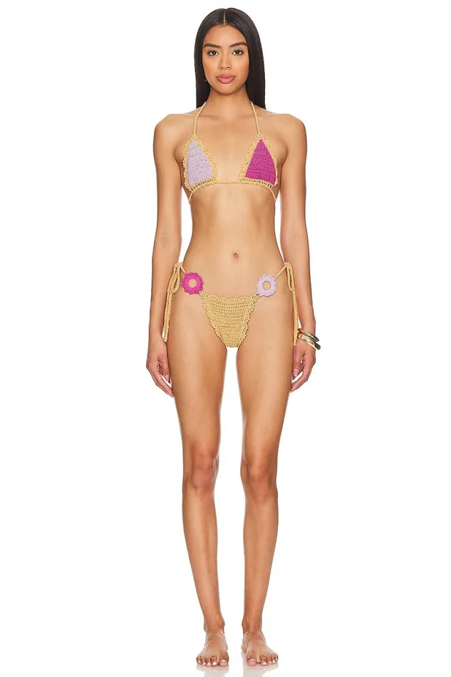 Jinny Crochet Bikini Bottom Peach Multi Women Lovers and Friends Swimsuits and CoverUps