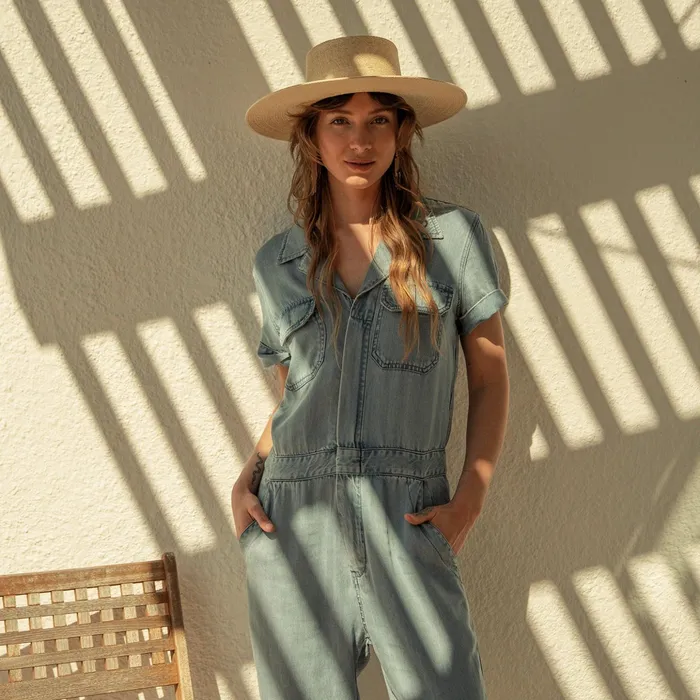 Jumpsuits Women Stetson Notch Collar Jumpsuit Blue