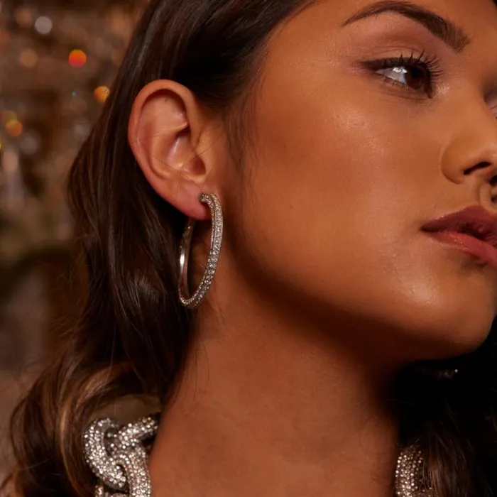 Kenneth Jay Lane Clear Crystal Earrings Women Crystal Pave039 Hoop Earrings