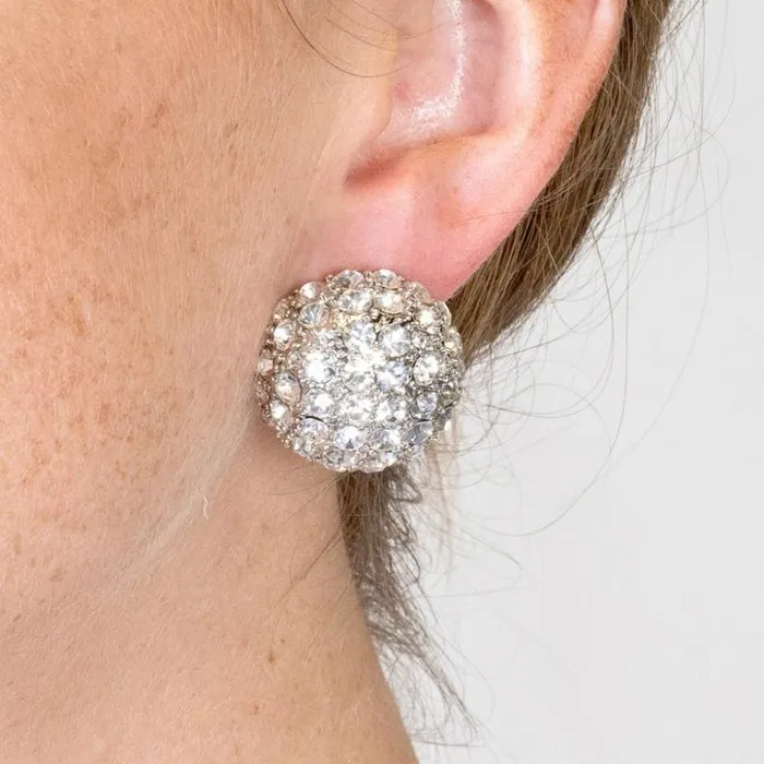 Kenneth Jay Lane Clear Crystal Earrings Women Disco Ball Clip Earrings
