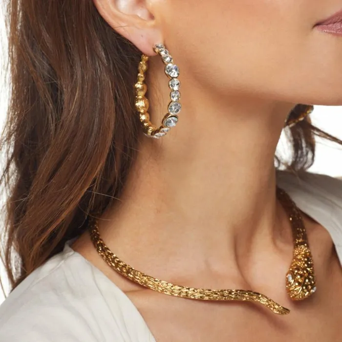 Kenneth Jay Lane Clear Crystal Earrings Women Gold And Crystal Hoop Post Earring Kenneth Jay Lane Clear Crystal Earrings Women Gold And Crystal Hoop Post Earring