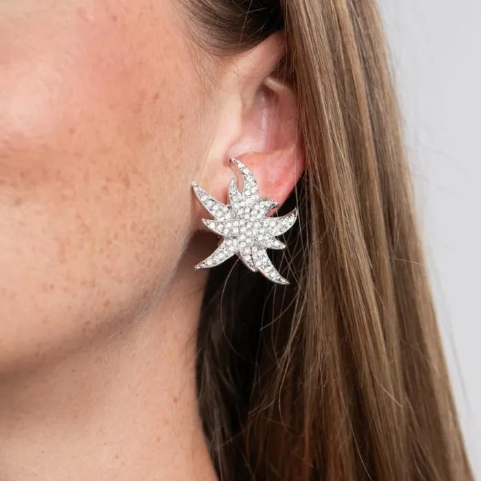 Kenneth Jay Lane Clear Crystal Earrings Women Rhinestone Double Star Clip Earrings Kenneth Jay Lane Clear Crystal Earrings Women Rhinestone Double Star Clip Earrings