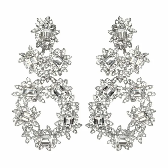 Kenneth Jay Lane Clear Crystal Earrings Women Silver and Crystal Flower Clip Earrings Kenneth Jay Lane Clear Crystal Earrings Women Silver and Crystal Flower Clip Earrings