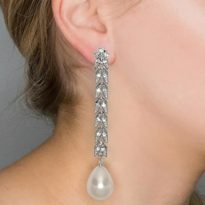 Kenneth Jay Lane Clear Crystal Earrings Women Silver And Crystal Cultura Pearl Clip Earrings