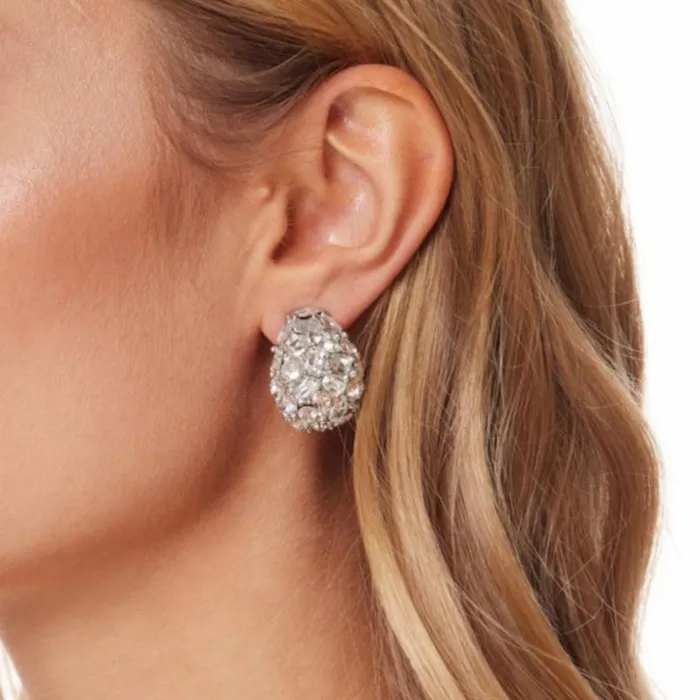 Kenneth Jay Lane Clear Crystal Earrings Women Silver And Crystal Oval Stones Domed Clip Earring Kenneth Jay Lane Clear Crystal Earrings Women Silver And Crystal Oval Stones Domed Clip Earring