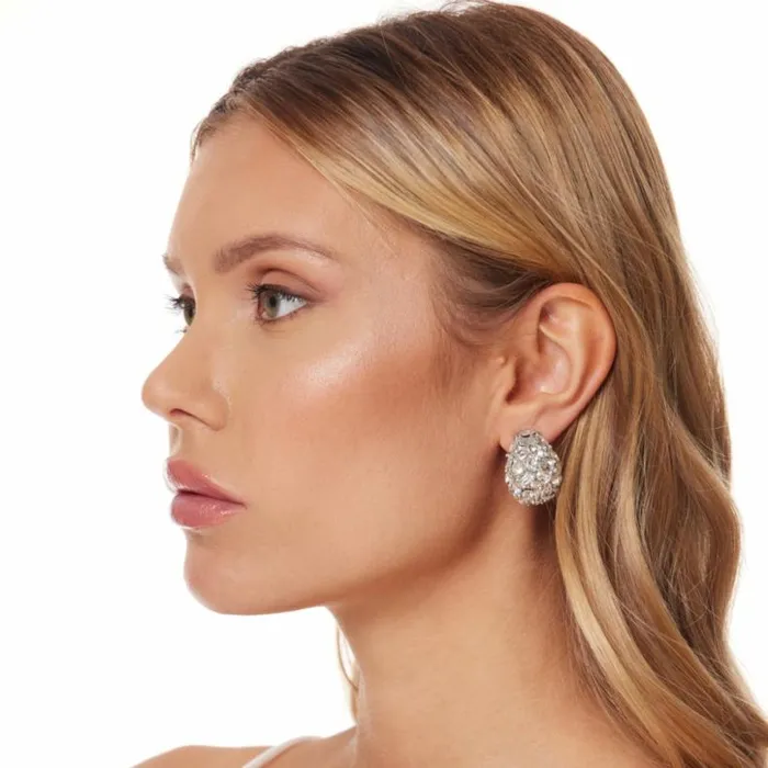 Kenneth Jay Lane Clear Crystal Earrings Women Silver And Crystal Oval Stones Domed Clip Earring Kenneth Jay Lane Clear Crystal Earrings Women Silver And Crystal Oval Stones Domed Clip Earring