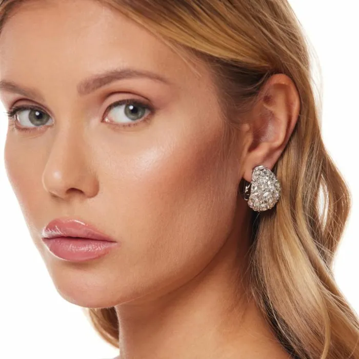 Kenneth Jay Lane Clear Crystal Earrings Women Silver And Crystal Oval Stones Domed Clip Earring Kenneth Jay Lane Clear Crystal Earrings Women Silver And Crystal Oval Stones Domed Clip Earring