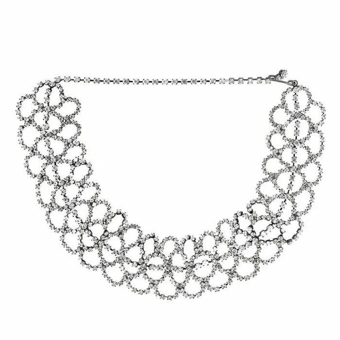 Kenneth Jay Lane Clear Crystal Necklaces Women Gunmetal Crystal Lace Choker