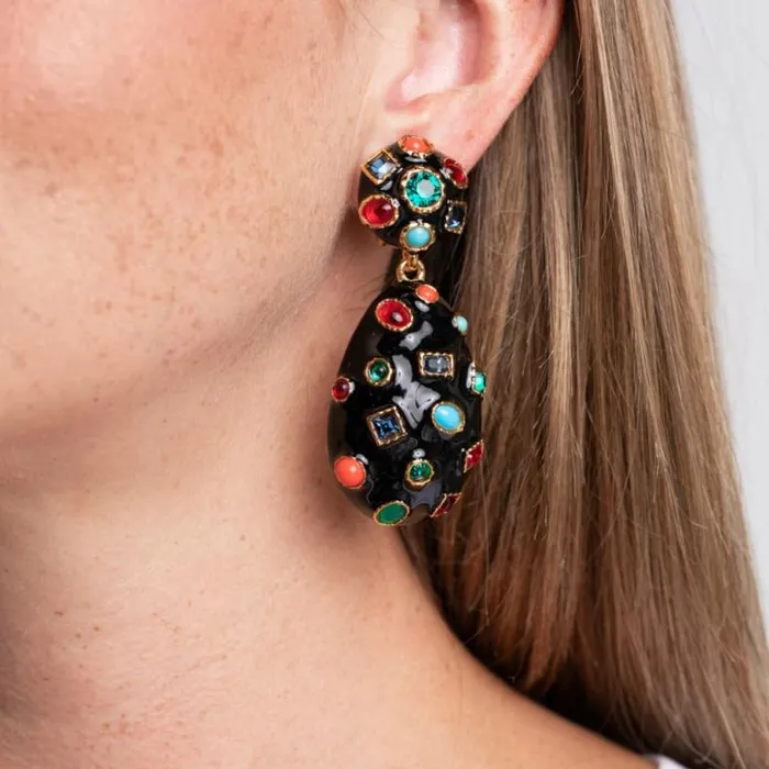 Kenneth Jay Lane Dark Color Earrings Women Gemstone Clip Earrings