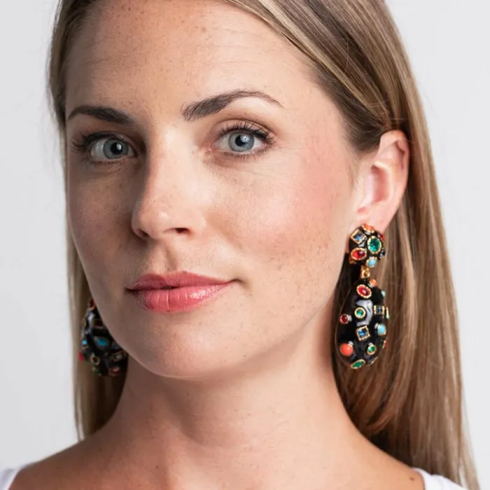 Kenneth Jay Lane Dark Color Earrings Women Gemstone Clip Earrings