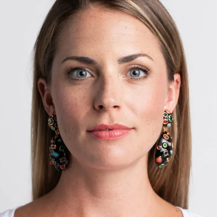 Kenneth Jay Lane Dark Color Earrings Women Gemstone Clip Earrings