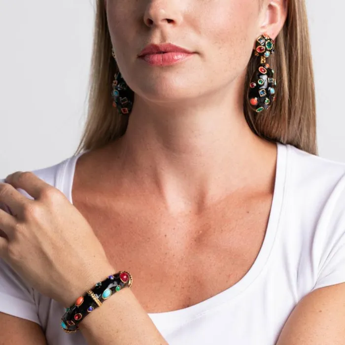 Kenneth Jay Lane Dark Color Earrings Women Gemstone Clip Earrings