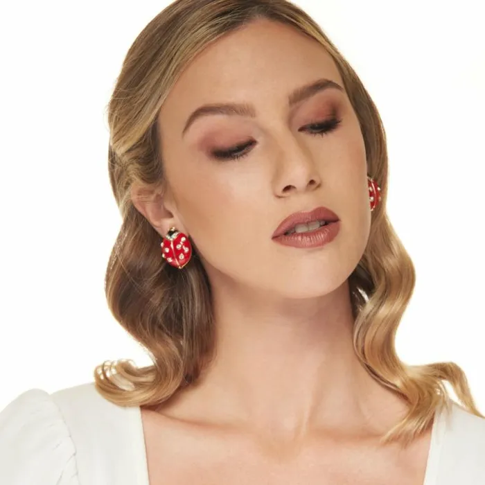 Kenneth Jay Lane Dark Color Earrings Women Red Enamel Ladybug And Crystals Dots Clip Earring Kenneth Jay Lane Dark Color Earrings Women Red Enamel Ladybug And Crystals Dots Clip Earring