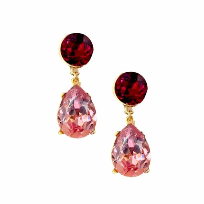Kenneth Jay Lane Dark Color Gem Earrings Women Ruby and Pink Teardrop Pierced Earring Kenneth Jay Lane Dark Color Gem Earrings Women Ruby and Pink Teardrop Pierced Earring