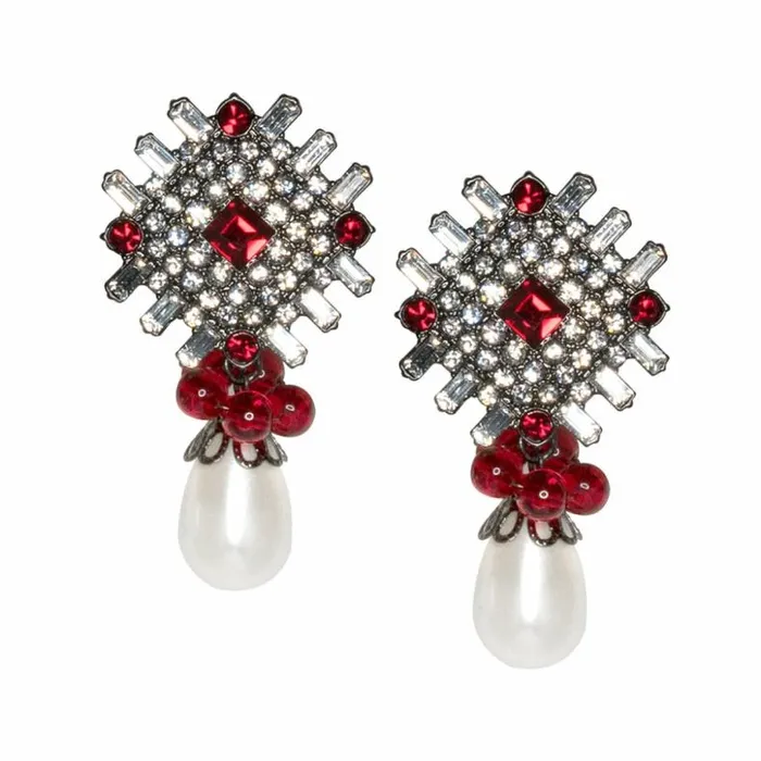 Kenneth Jay Lane Dark Color Gem Earrings Women Ruby And White Pearl Drop Pierced Or Clip Earrings Kenneth Jay Lane Dark Color Gem Earrings Women Ruby And White Pearl Drop Pierced Or Clip Earrings
