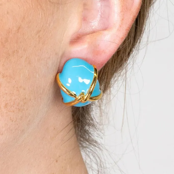 Kenneth Jay Lane Light Color Earrings Women 034X034 Turquoise Button Clip Earring