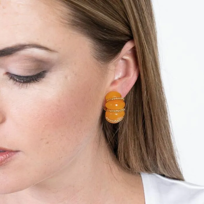 Kenneth Jay Lane Light Color Earrings Women Amber Resin Gold Wire Wrapped Clip Earrings Kenneth Jay Lane Light Color Earrings Women Amber Resin Gold Wire Wrapped Clip Earrings