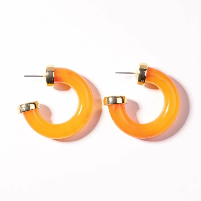 Kenneth Jay Lane Light Color Earrings Women Amber Resin Hoop Pierced Earring