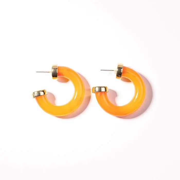 Kenneth Jay Lane Light Color Earrings Women Amber Resin Hoop Pierced Earring