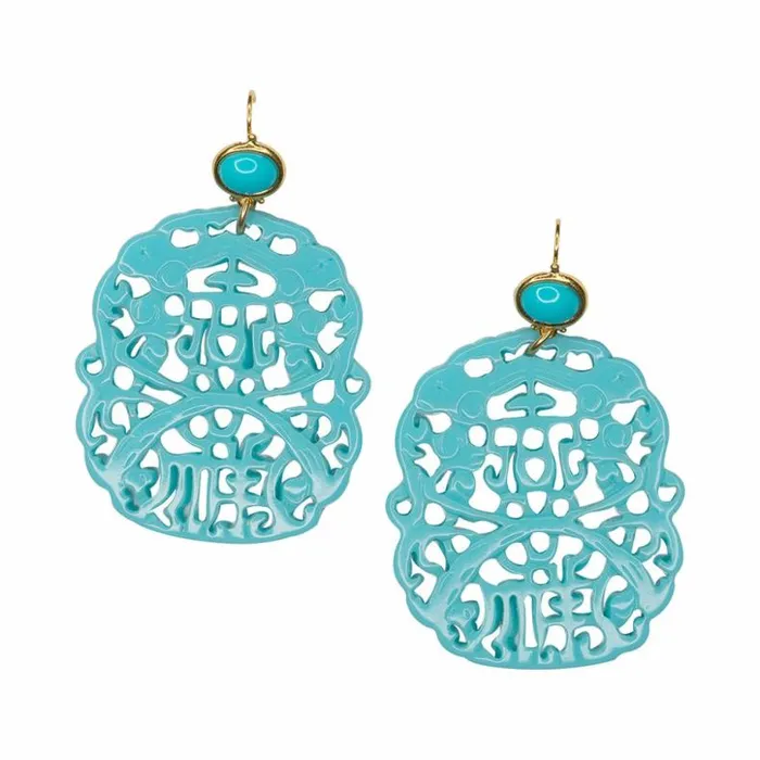 Kenneth Jay Lane Light Color Earrings Women Carved Turquoise Pierced Earrings