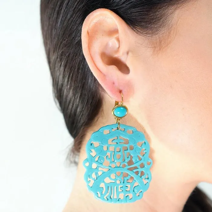Kenneth Jay Lane Light Color Earrings Women Carved Turquoise Pierced Earrings Kenneth Jay Lane Light Color Earrings Women Carved Turquoise Pierced Earrings