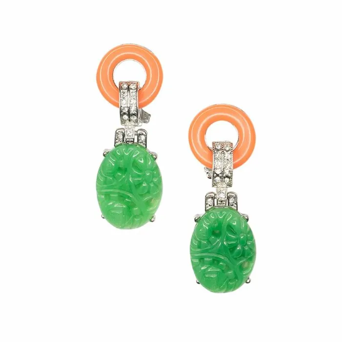Kenneth Jay Lane Light Color Earrings Women Coral And Jade Art Deco Pierced Or Clip Earrings Kenneth Jay Lane Light Color Earrings Women Coral And Jade Art Deco Pierced Or Clip Earrings