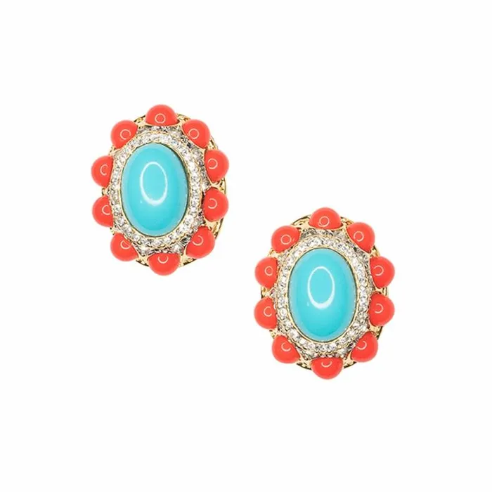 Kenneth Jay Lane Light Color Earrings Women Coraline And Turquoise Clip Earrings