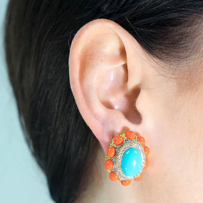 Kenneth Jay Lane Light Color Earrings Women Coraline And Turquoise Clip Earrings Kenneth Jay Lane Light Color Earrings Women Coraline And Turquoise Clip Earrings