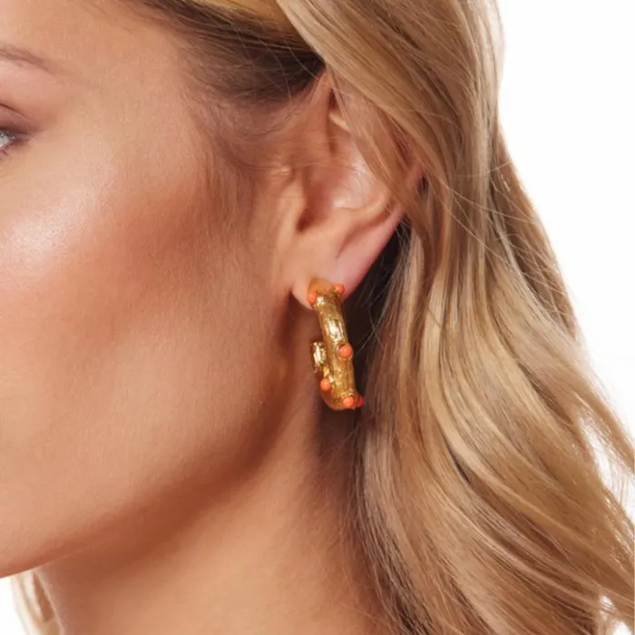 Kenneth Jay Lane Light Color Earrings Women Gold Hoop Earring With Coral Cabochons Kenneth Jay Lane Light Color Earrings Women Gold Hoop Earring With Coral Cabochons