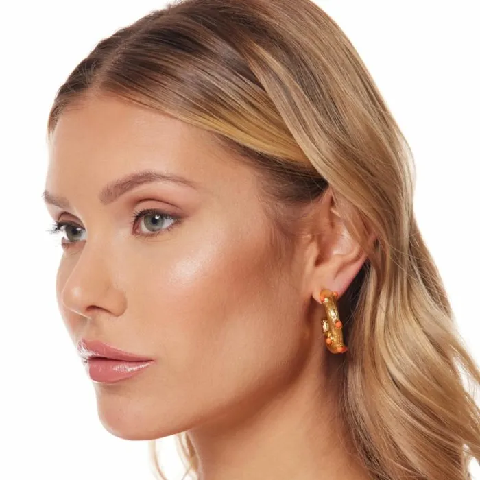 Kenneth Jay Lane Light Color Earrings Women Gold Hoop Earring With Coral Cabochons Kenneth Jay Lane Light Color Earrings Women Gold Hoop Earring With Coral Cabochons