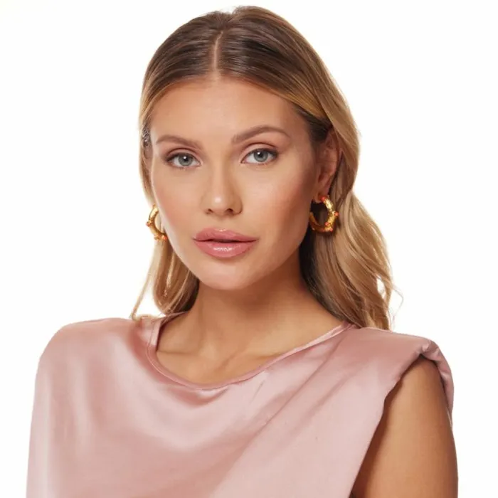 Kenneth Jay Lane Light Color Earrings Women Gold Hoop Earring With Coral Cabochons Kenneth Jay Lane Light Color Earrings Women Gold Hoop Earring With Coral Cabochons