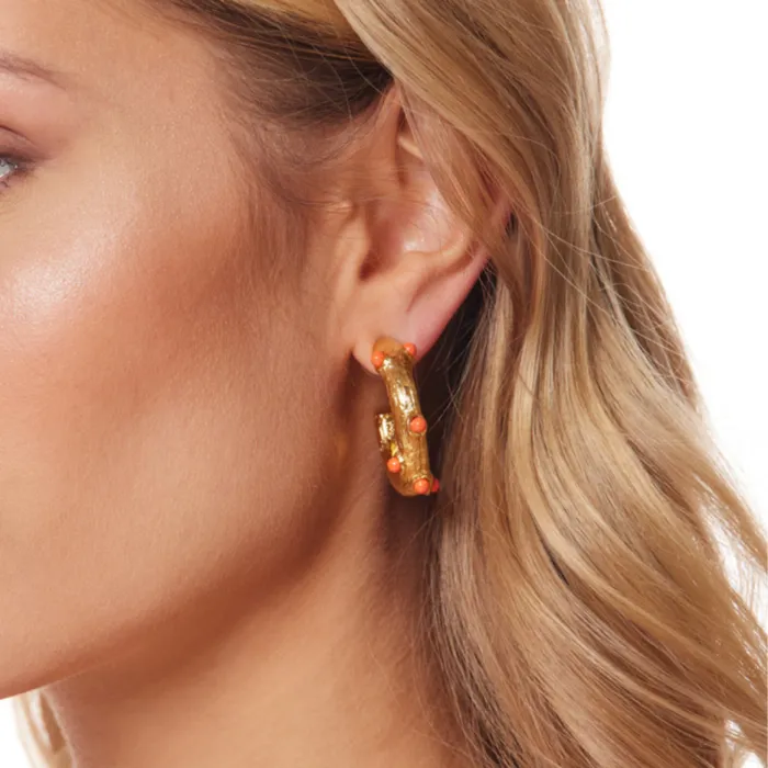 Kenneth Jay Lane Light Color Earrings Women Gold Hoop Earring With Coral Cabochons Kenneth Jay Lane Light Color Earrings Women Gold Hoop Earring With Coral Cabochons