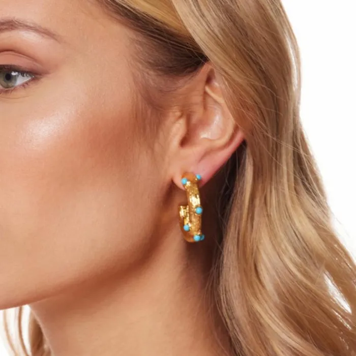 Kenneth Jay Lane Light Color Earrings Women Gold Hoop Post Earring With Turquoise Cabochons Kenneth Jay Lane Light Color Earrings Women Gold Hoop Post Earring With Turquoise Cabochons